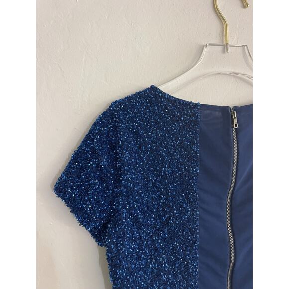 Alice + Olivia Vintage Top 2 Blue Sequin Gillter Sparkle Crop Top Baby Tee Y2K - Picture 8 of 9